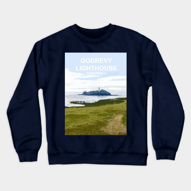 Godrevy Lighthouse Cornwall. Cornish gift. Gwithian. Travel poster Crewneck Sweatshirt by BarbaraGlebska
